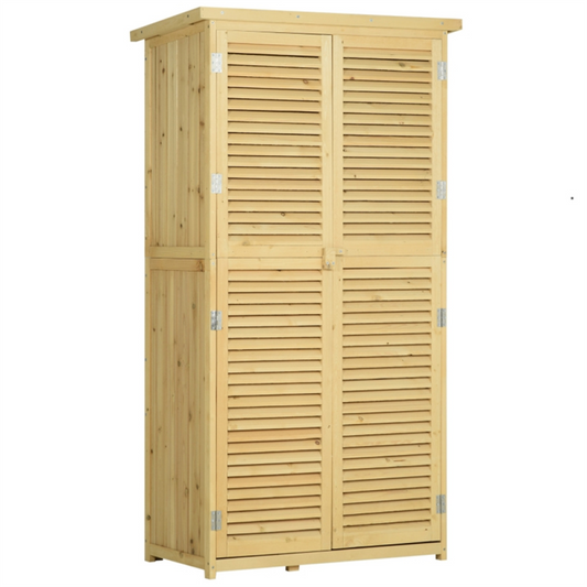 Sturdy Fir Wood Garden Storage Shed with Lockable Doors & Shelving - Natural Finish