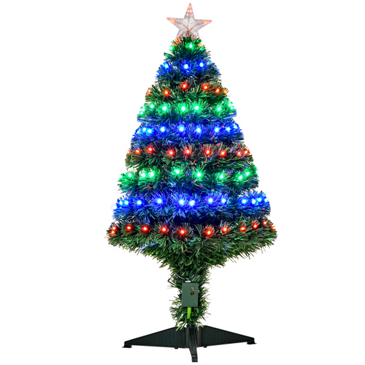 3ft Prelit Artificial Christmas Tree with Multicolor Fiber Optic LEDs Green