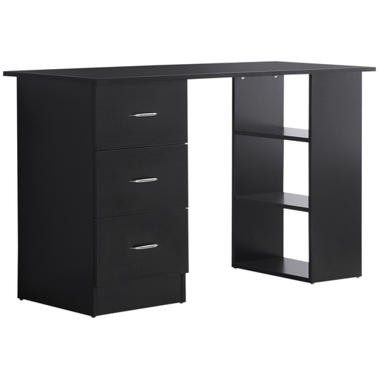 Versatile 120cm Computer Desk with 3 Shelves & Drawers - Classic Black Design