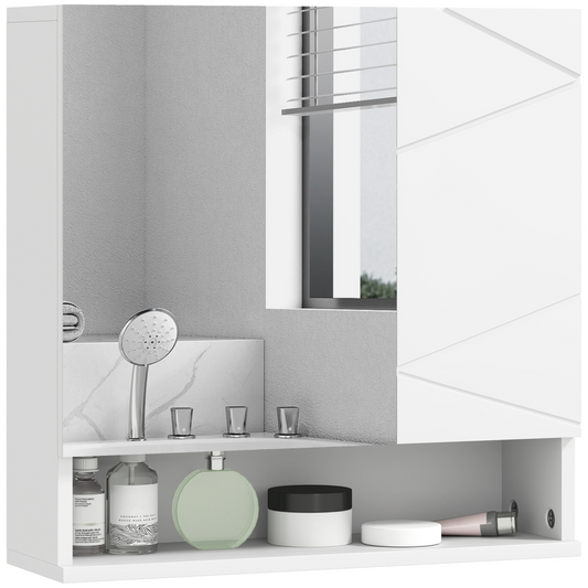 Kleankin White Wall-Mounted Bathroom Storage Cabinet with Mirror & Adjustable Shelves