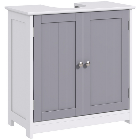 Kleankin 60x60cm Under-Sink Storage Cabinet - Adjustable Grey & White Design