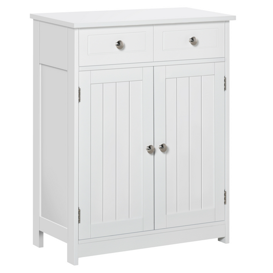 Elegant White Bathroom Storage Cabinet with Drawers & Cupboard - Sleek & Durable
