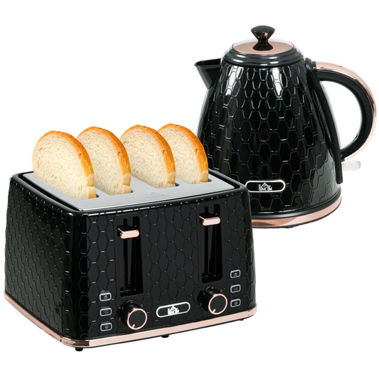 Stylish 1.7L Kettle & Toaster Set - Defrost, Reheat & Honeycomb Design!