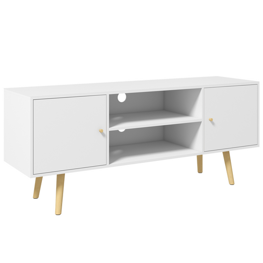 Elegant White TV Stand with Storage & Cable Management for Up to 55" TVs