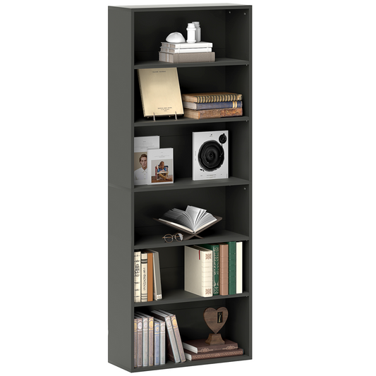 Modern 6-Tier Adjustable Bookshelf - Stylish Freestanding Bookcase, Black