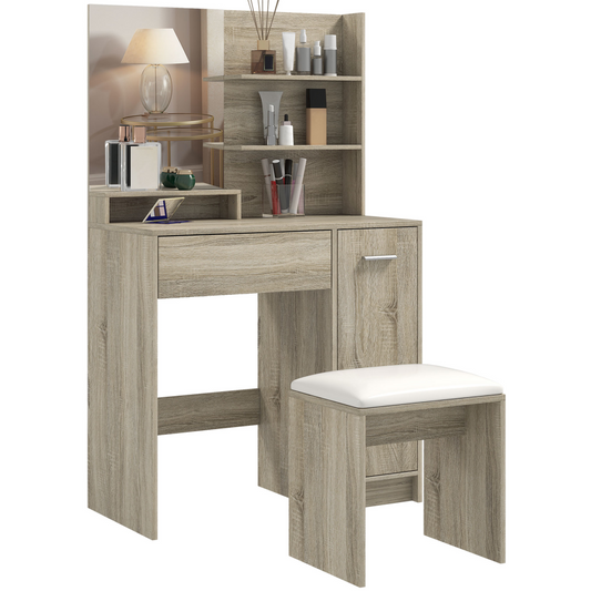Vanity Set: Elegant Dressing Table with Mirror & Plush Stool
