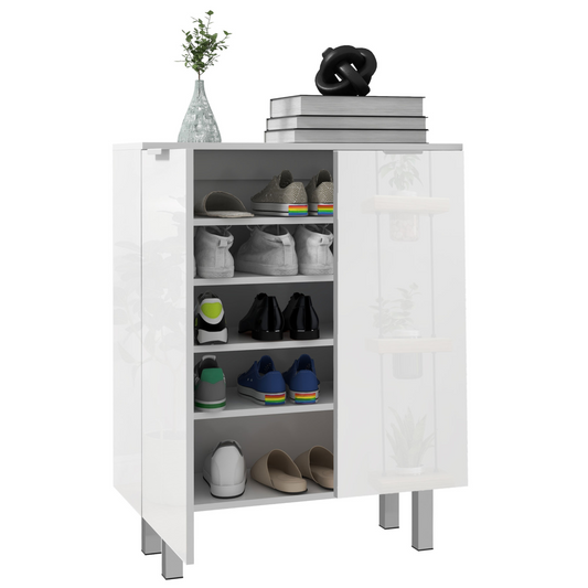 High Gloss Shoe Storage Cabinet with Soft-Close Hinges & Adjustable Shelves