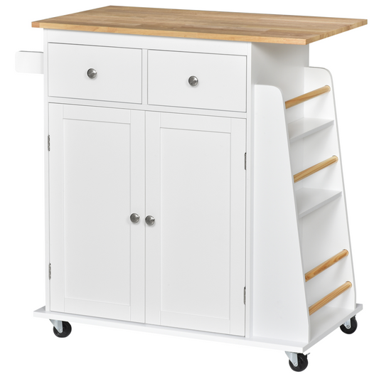Versatile Kitchen Island with Rubberwood Top & 3-Tier Spice Rack for Easy Storage
