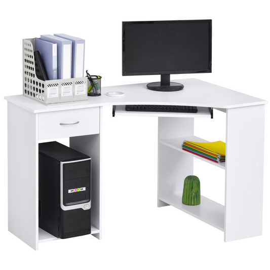 Stylish L-Shaped Corner Desk with Shelves & Keyboard Tray