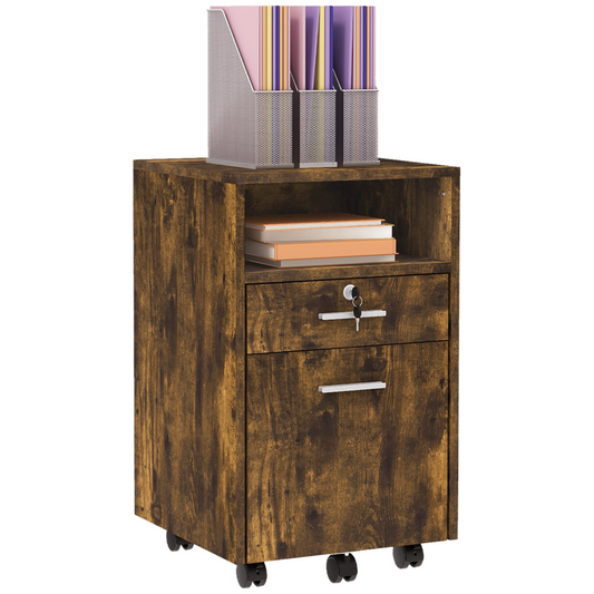 Vinsetto Rustic Brown Mobile File Cabinet: Lockable, 5 Wheels & Stylish Storage