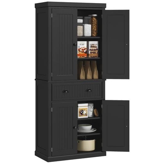 Stylish Black Freestanding Kitchen Storage Cabinet with Drawers & Shelves