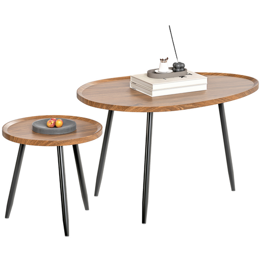 Modern Nesting Tables Set - Chic 2-Piece Side Table with Metal Legs