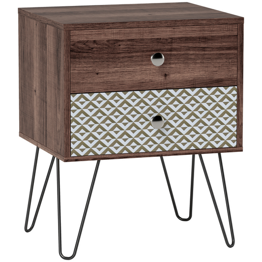 Elegant Boho Bedside Table with Storage - Stylish Wood Grain & Hairpin Legs
