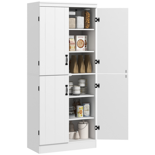 Elegant 4-Door White Kitchen Cabinet with Ample Storage & Modern Design