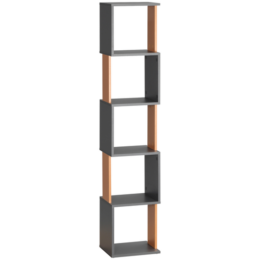 Stylish 5-Tier Dark Grey Bookshelf – Modern Design for Space-Saving Storage