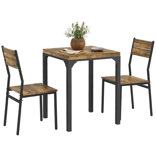Rustic Brown 3-Piece Compact Dining Set with Metal Frame - Perfect for Small Spaces!