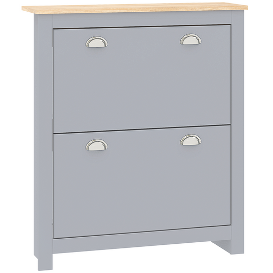 Stylish 2-Drawer Shoe Cabinet with Flip Doors - Space-Saving Grey Design
