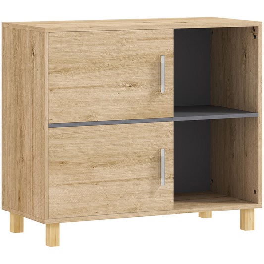 Sleek Bathroom Storage Cabinet - Stylish Dual Cupboards & Open Spaces!