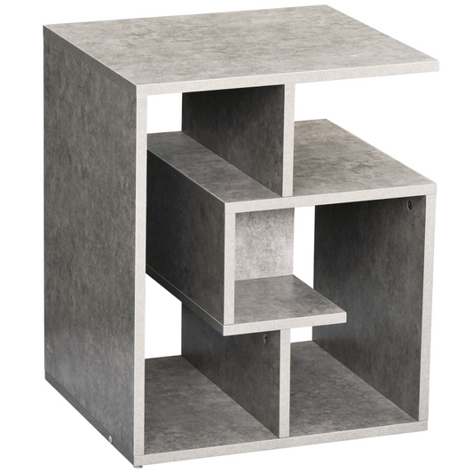 Gray side table with a modern design on a white background