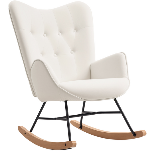 Chic Velvet Rocking Chair with Solid Wood Legs - Cream Elegance