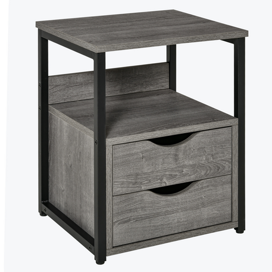 Stylish Industrial End Table with Storage - Grey Slim Design
