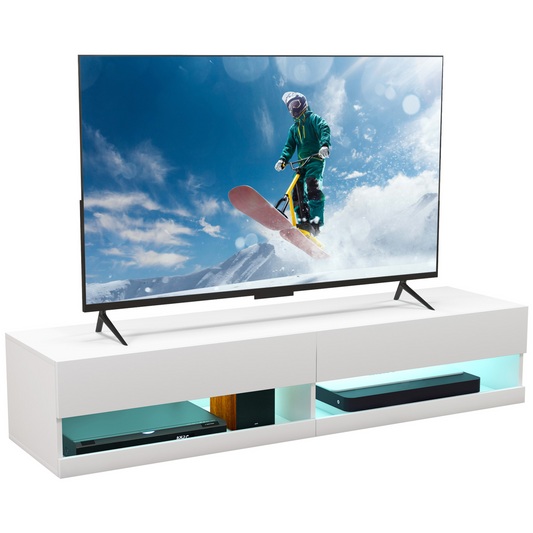 Modern High Gloss Floating TV Stand with LED Lights & Storage - White