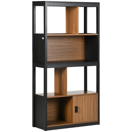 Stylish 4-Tier Freestanding Walnut Bookshelf with Storage & Anti-Tipping