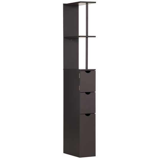 Elegant Tall Bathroom Storage Cabinet with Drawers & Shelves - Brown