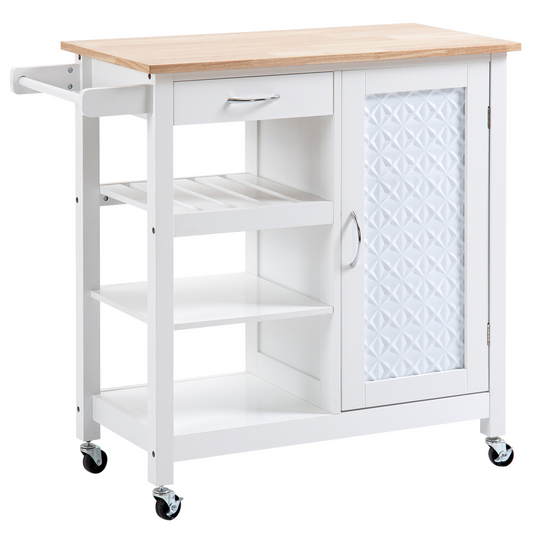 Versatile Rolling Kitchen Cart with Storage Drawer & Towel Rack - White