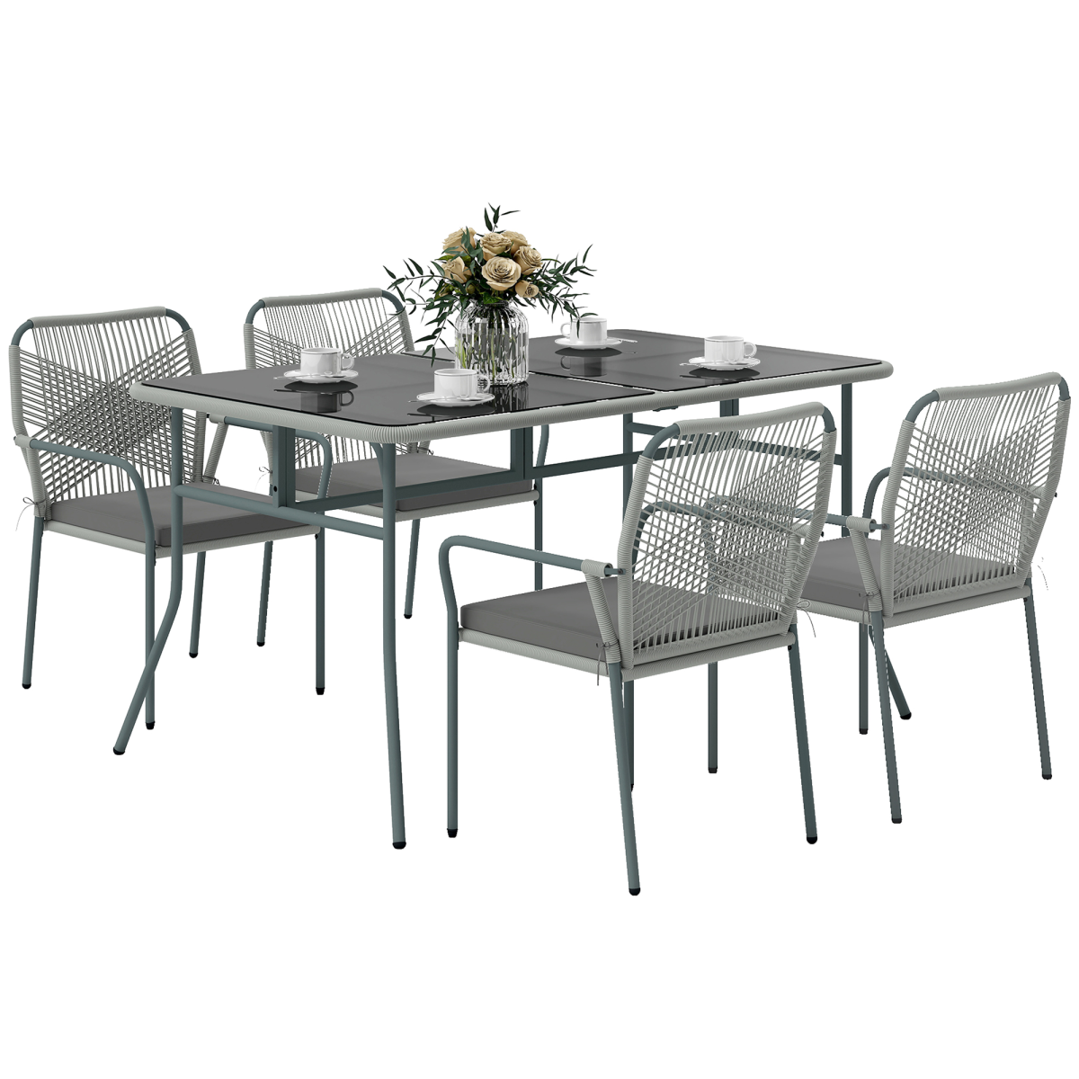 5-Piece Chic Light Grey PE Rattan Garden Dining Set with Cushions