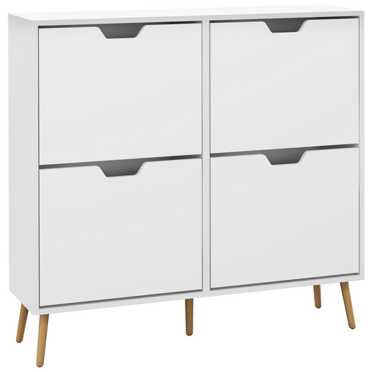 Stylish Shoe Storage Cabinet - 4 Flip Drawers for 16 Pairs, Modern White