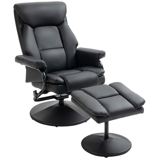 Luxurious Black PU Leather Swivel Recliner & Ottoman for Ultimate Relaxation