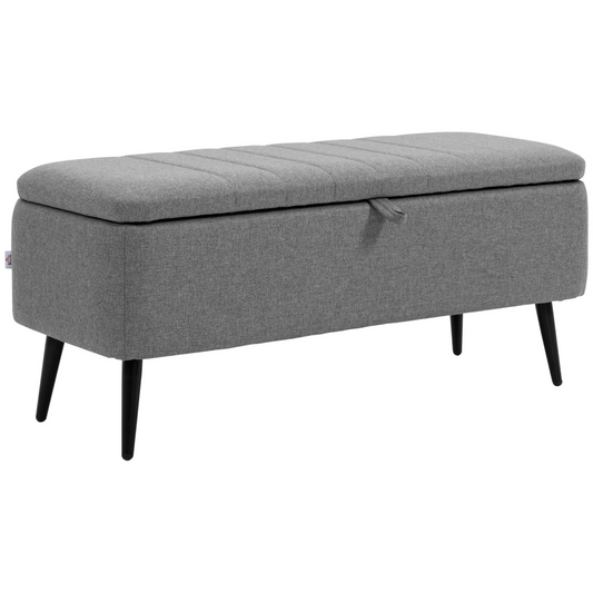 Grey Linen Storage Ottoman Bench – Stylish & Versatile Footstool with Steel Legs