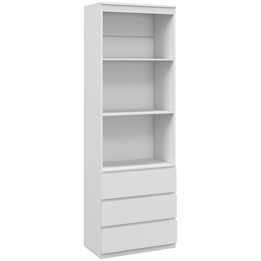 180cm Tall White Bookshelf with Hidden Drawer Storage - Space-Saving Style