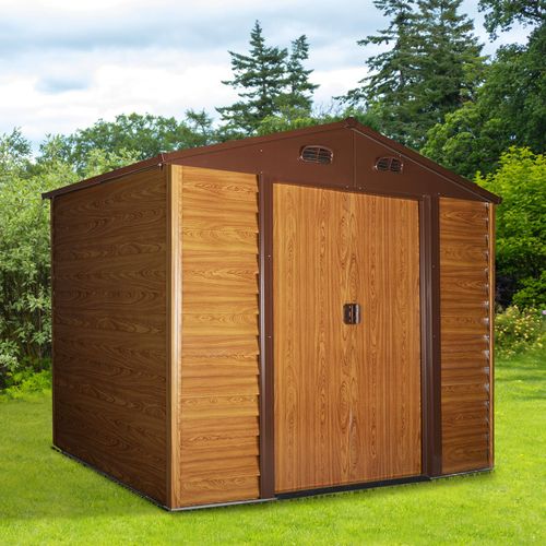 9.1x6.4ft Metal Garden Shed House Tool Storage & Foundation & Ventilation Brown