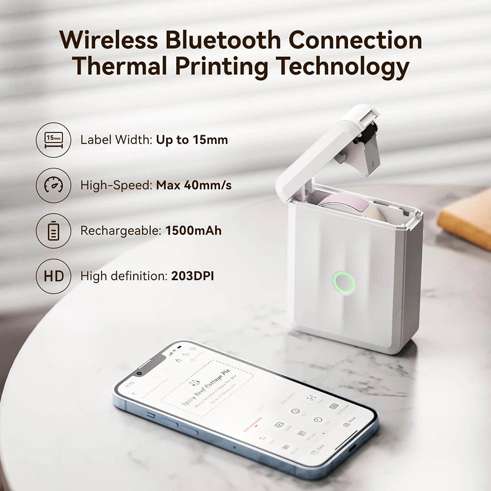Portable Thermal Label Printer Mini Self-Adhesive Sticker Maker Wireless Bluetooth Printing 