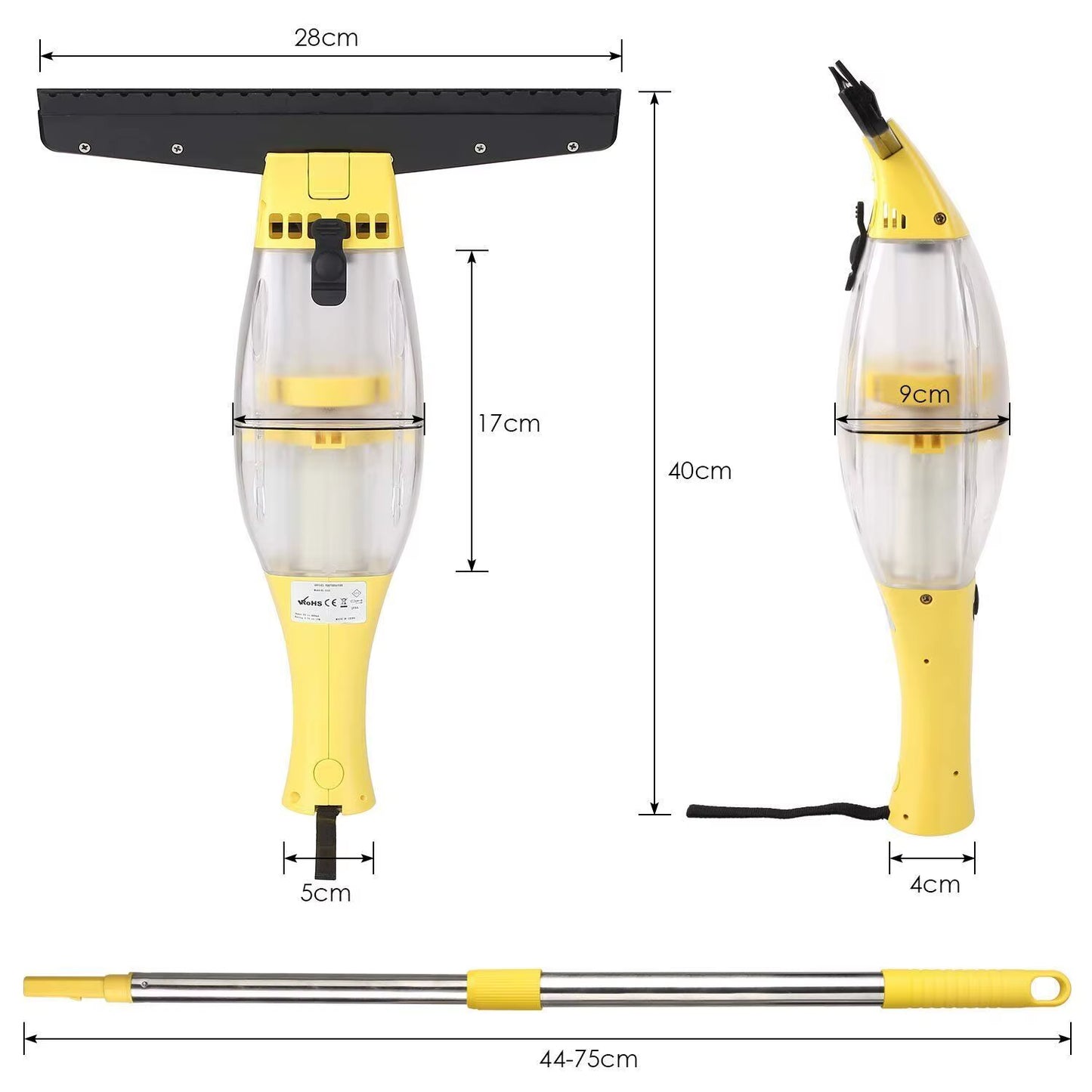 Window Vacuum Cleaner Set with Telescopic Handle Spray Bottle,280Mm Blade Suitable for Table, Tiles, Mirrors and Glass, Electric