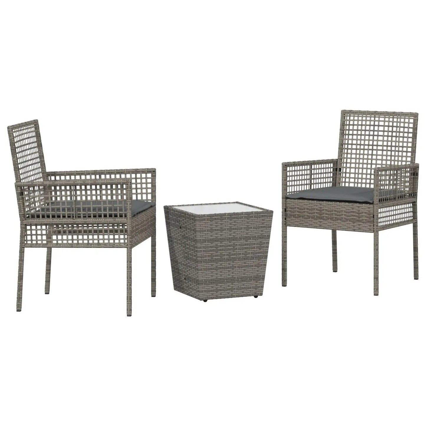 3-Piece Grey Poly Rattan Garden Bistro Set with Cushions for Outdoor Use