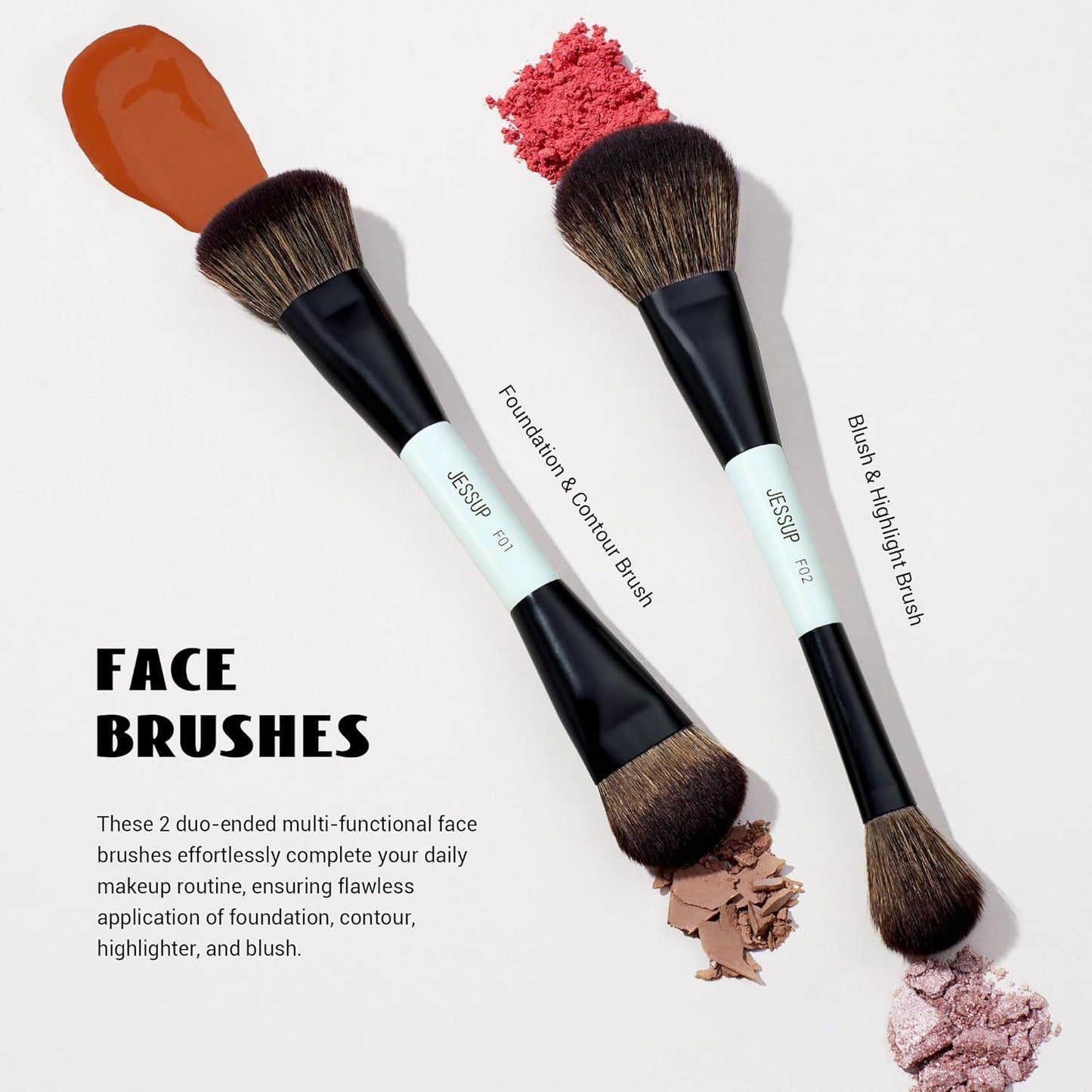 Vibrant Cyan 6-Piece Double-Sided Vegan Makeup Brush Set for Flawless Foundation, Contour, Blush, Highlight, and Eyeshadow Application
