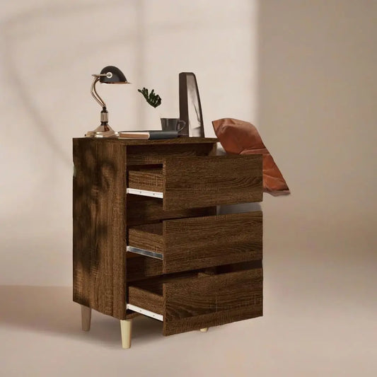 Solid Wood Legs Bed Cabinet in Brown Oak - 40X35X69 Cm Storage Solution
