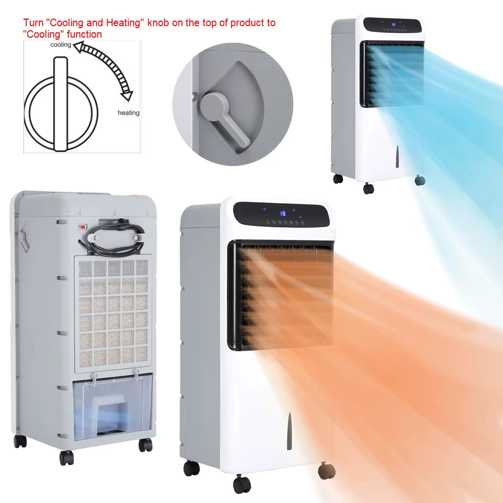 2-In-1 Remote Control Air Cooler & Heater with 3 Speeds, 12-Hour Timer, 120° Oscillation, Quiet 65Db Operation, LED Display