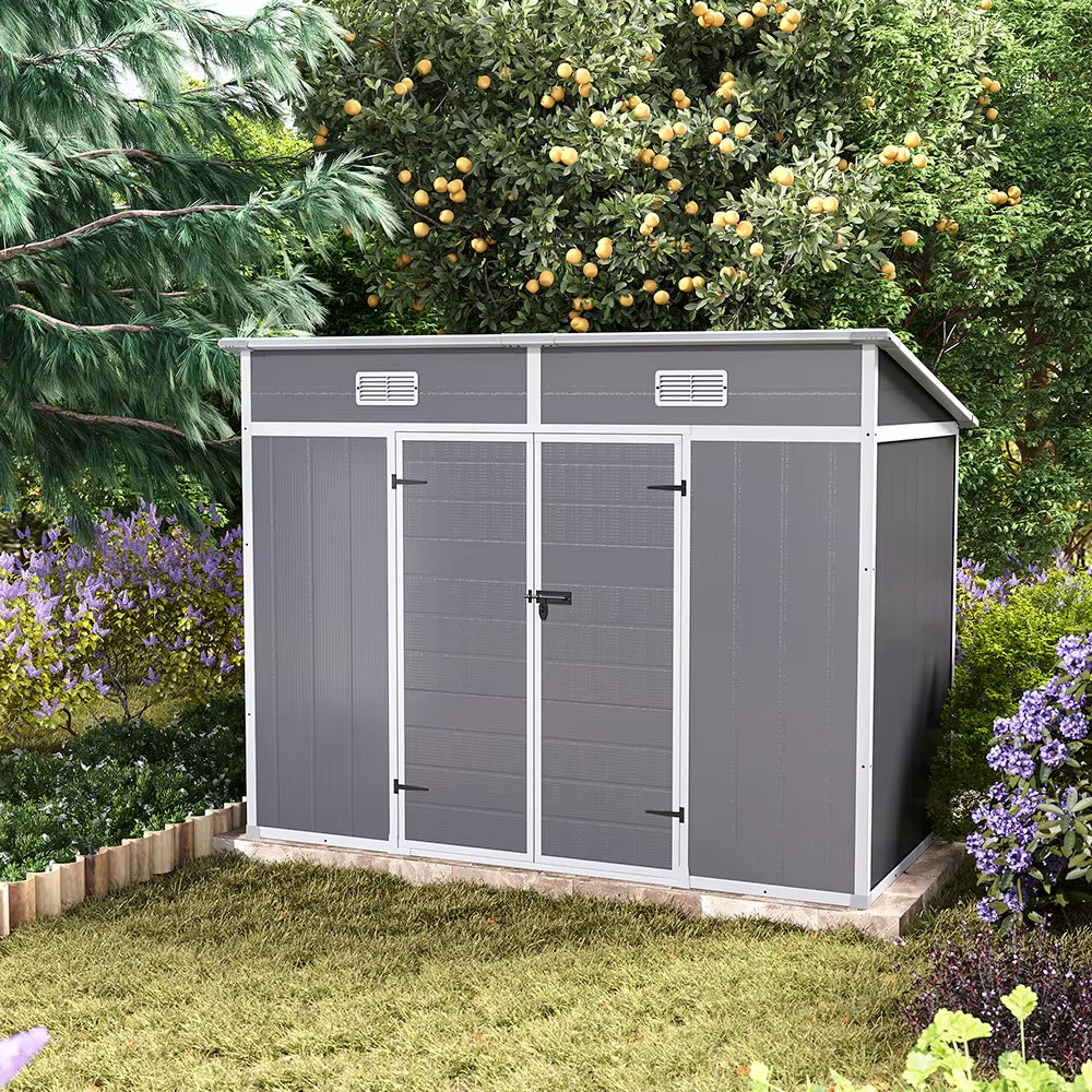 Outdoor Plastic Garden Storage Shed with Lockable Door & Sloped Roof, Rust-Resistant