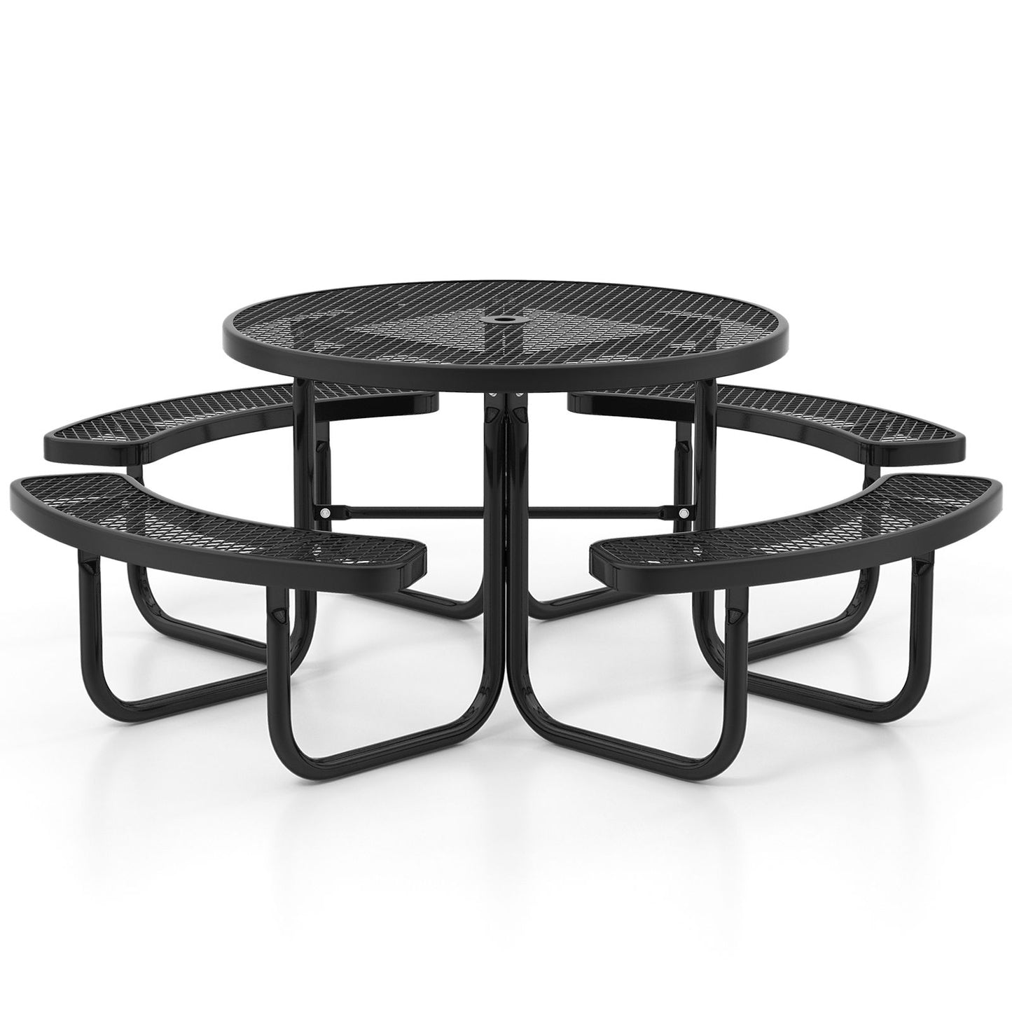 Outdoor round Picnic Table and Bench Set for 8 with Seats and Umbrella Hole