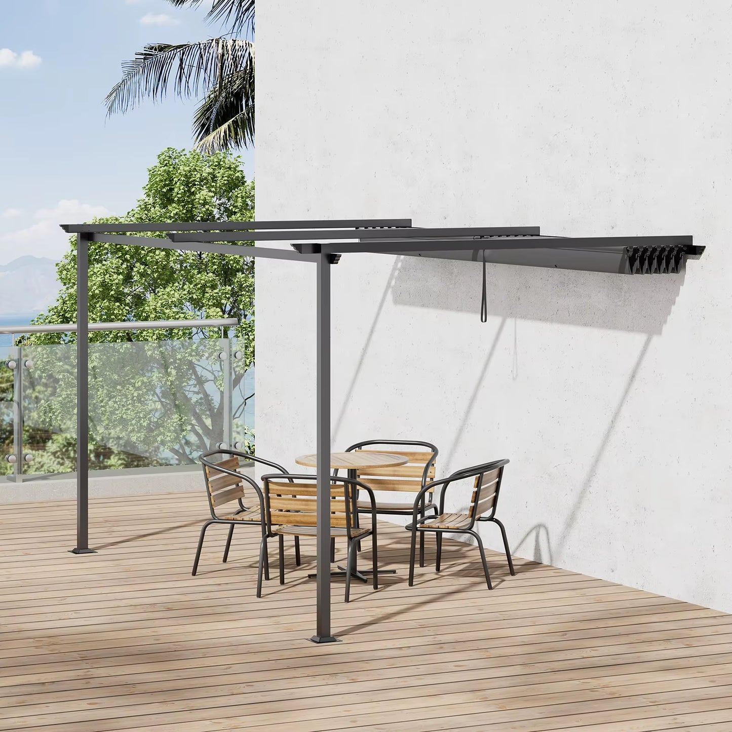 Outdoor Lean to Pergola with Canopy, 10 X 10FT & 10 X 13FT