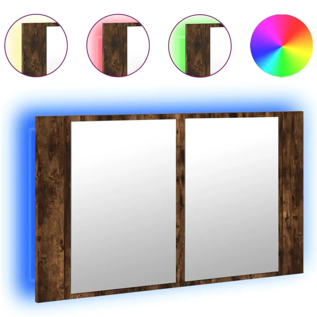 Smoked Oak LED Bathroom Mirror Cabinet - 80X12X45 Cm, Acrylic Finish for Modern Storage