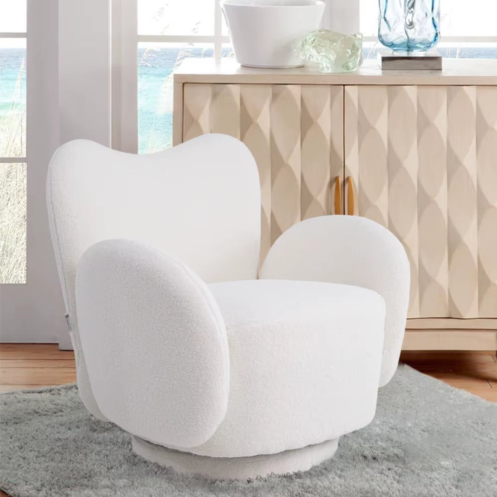 360° Upholstered Teddy Fleece Swivel Chair for Bedroom Living Room and Makeup Room