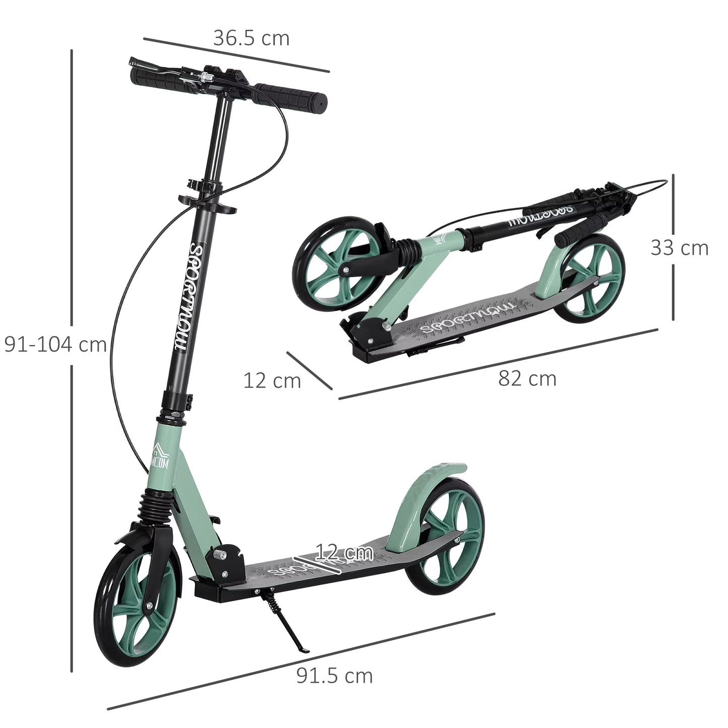 One-Click Folding Kick Scooter for 14+ W/ Adjustable Handlebar, Push Scooter with Kickstand, Dual Brake System