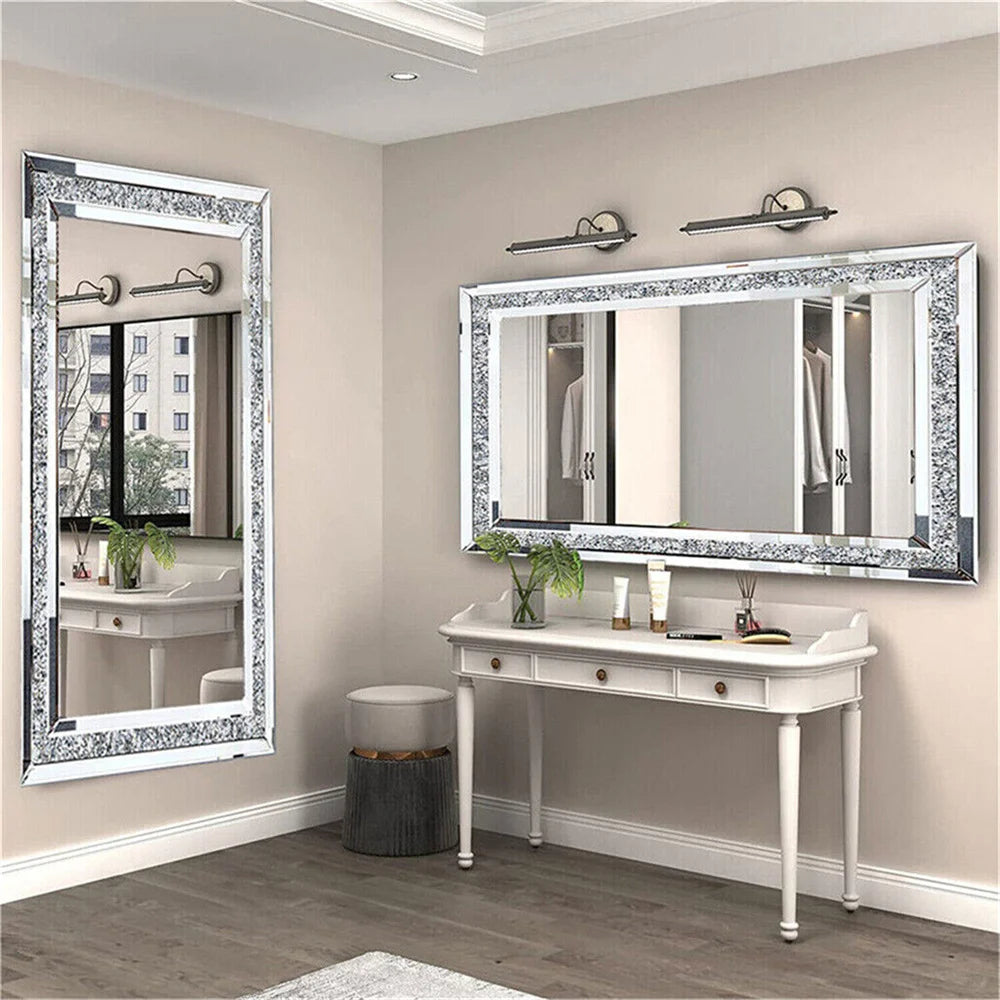 XXXL Large Elegant Diamond Decorative Wall Mirror with Crushed Crystal Finish - Full Length Design