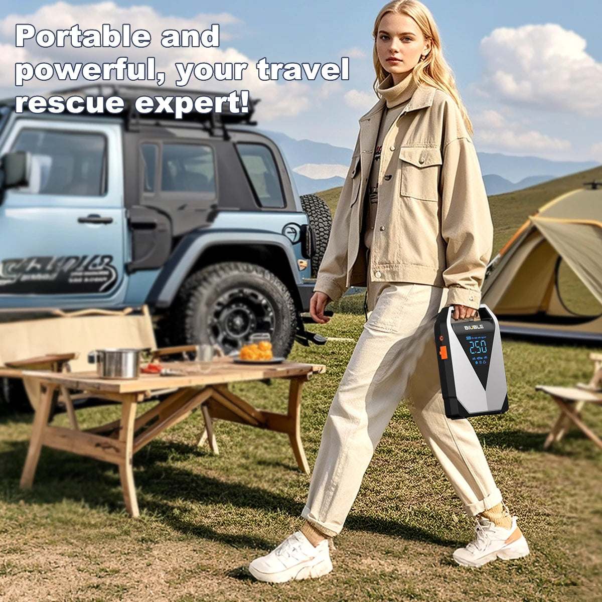 4 in 1 Car Jump Starter Air Pump 150PSI Air Compressor Tire Pump 12000Mah Battery Booster Pack 3000A Car Booster Starting Device