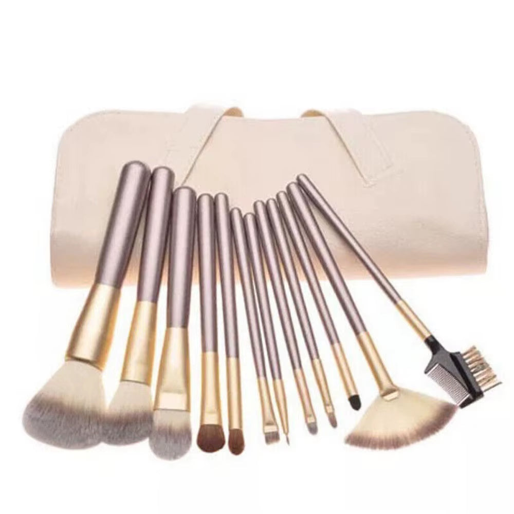 Luxury Wooden Makeup Brush Set with Leather Pouch - 12 to 24 Brushes for Flawless Application